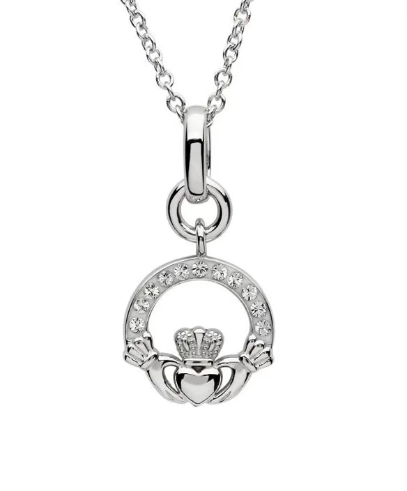 Petite Silver Crystal Claddagh Necklace