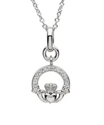 Load image into Gallery viewer, Petite Silver Crystal Claddagh Necklace
