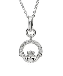 Petite Silver Crystal Claddagh Necklace