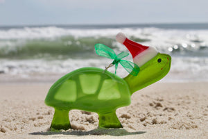 Santa Turtle Fused Glass Ornament