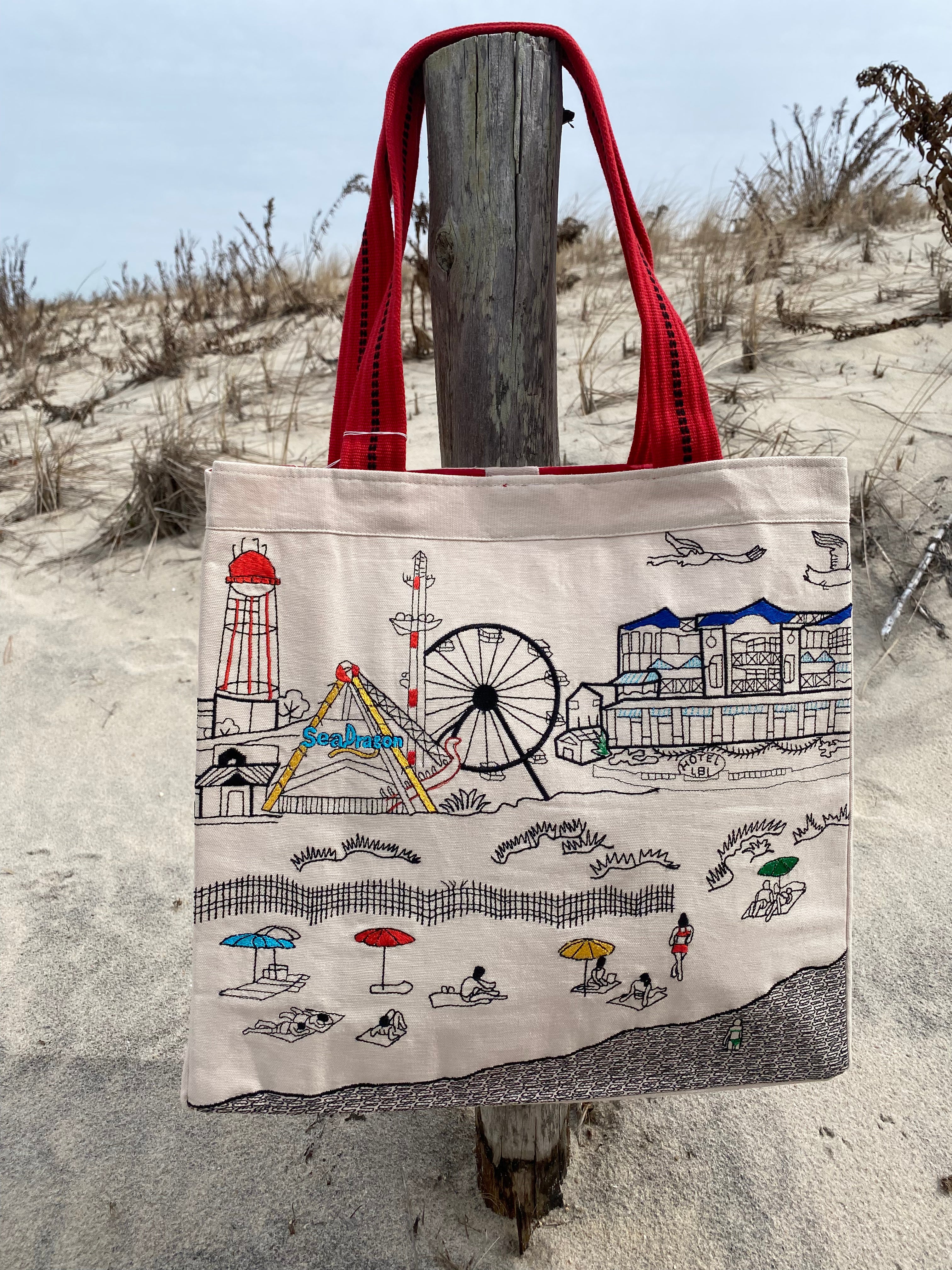 Embroidered LBI Shoreline Tote Bag
