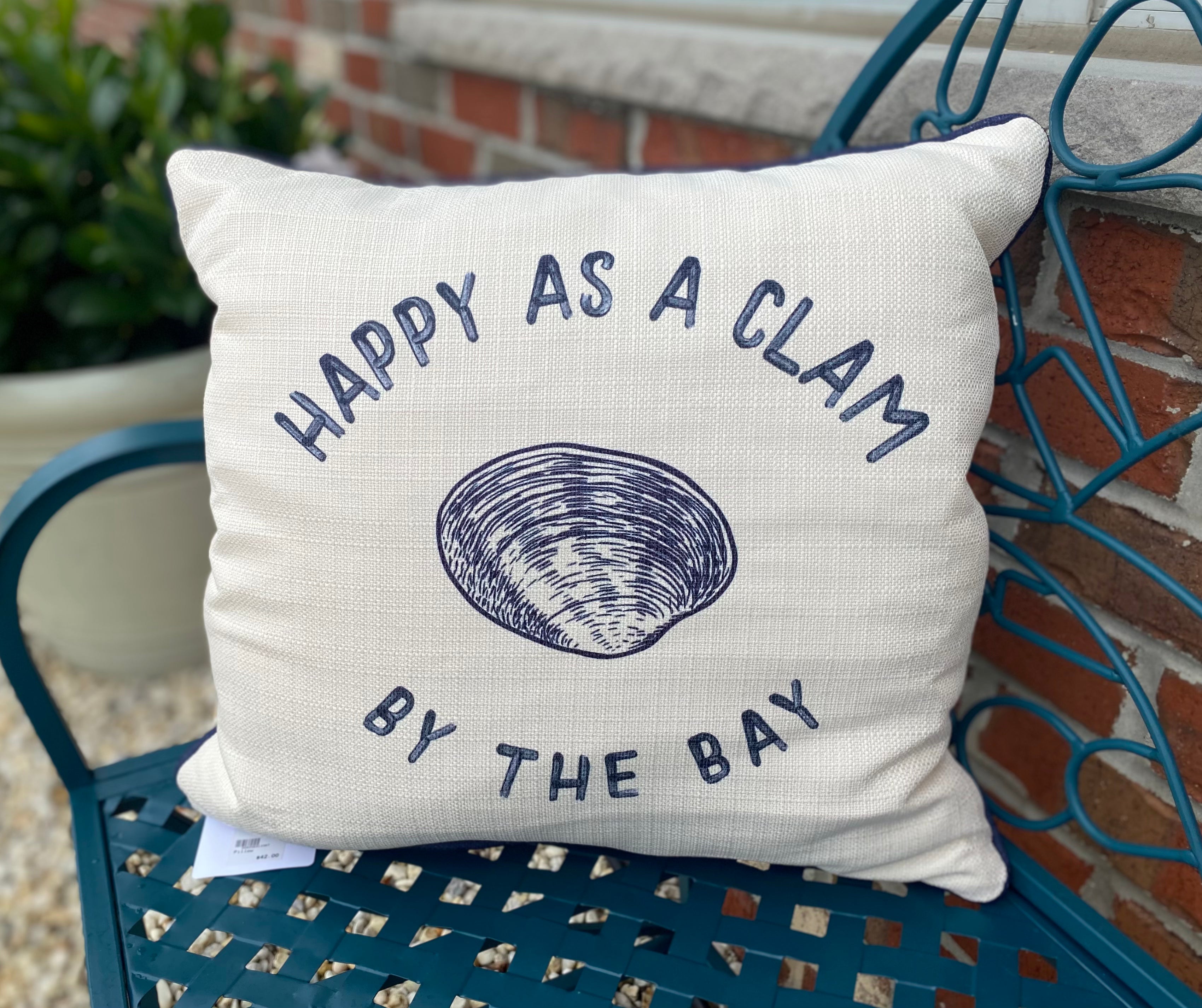 HAPPY AS A CLAM BY THE BAY PILLOW